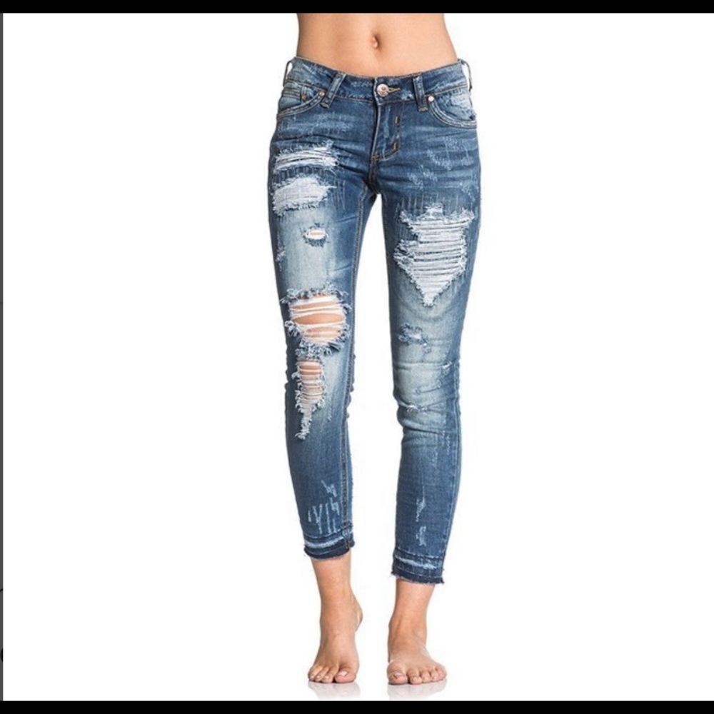 Distressed Affliction Raquel Skinny Jeans - Blue